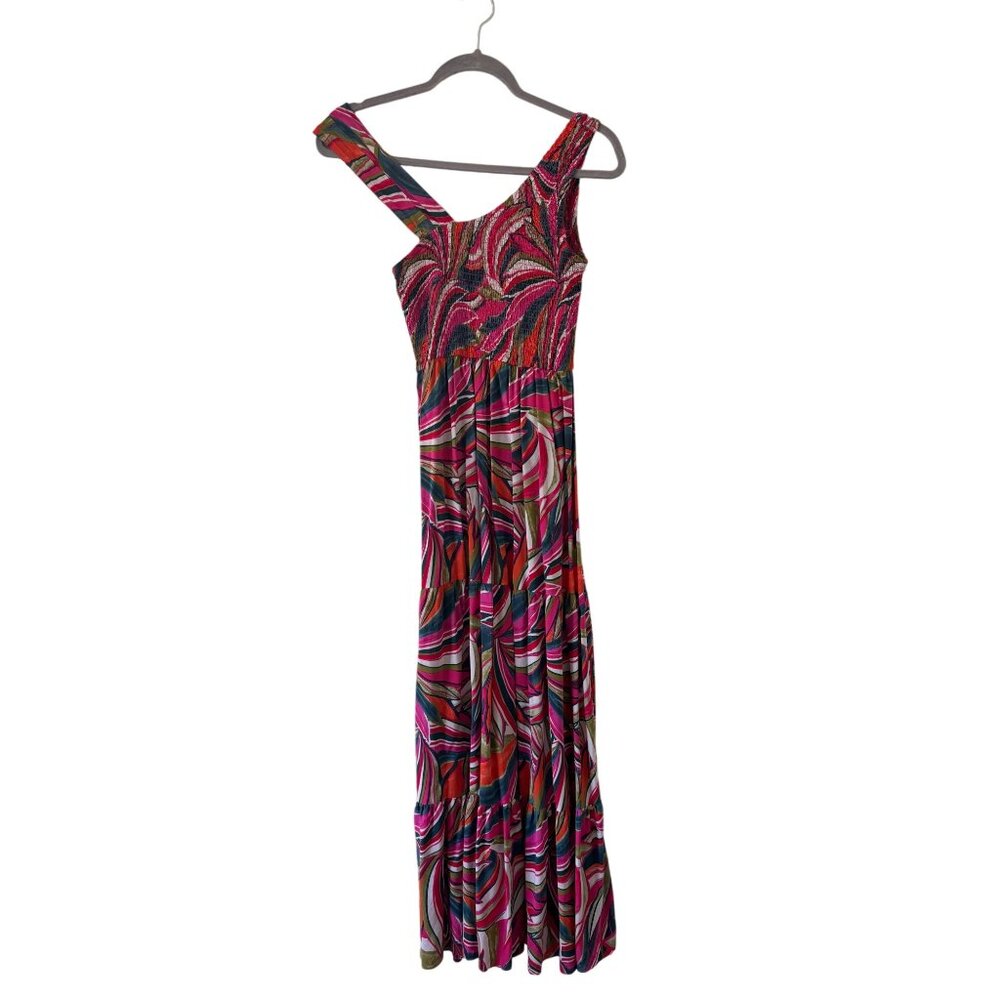 Abel The Label Anthropologie Kelissa Maxi Dress One Shoulder Vibrant Abstract - Picture 3 of 7